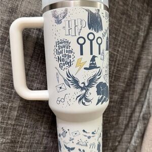 White and Blue Travel Mug